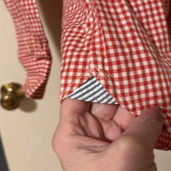 Fish Hippie red/orange plaid button down sz L tailored fit - Picture 5 of 8